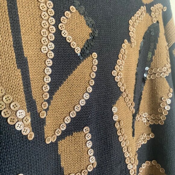 Vintage IB Diffusion Sequined Sweater Womens L Ramie Cotton Button Embellished F - Picture 5 of 13
